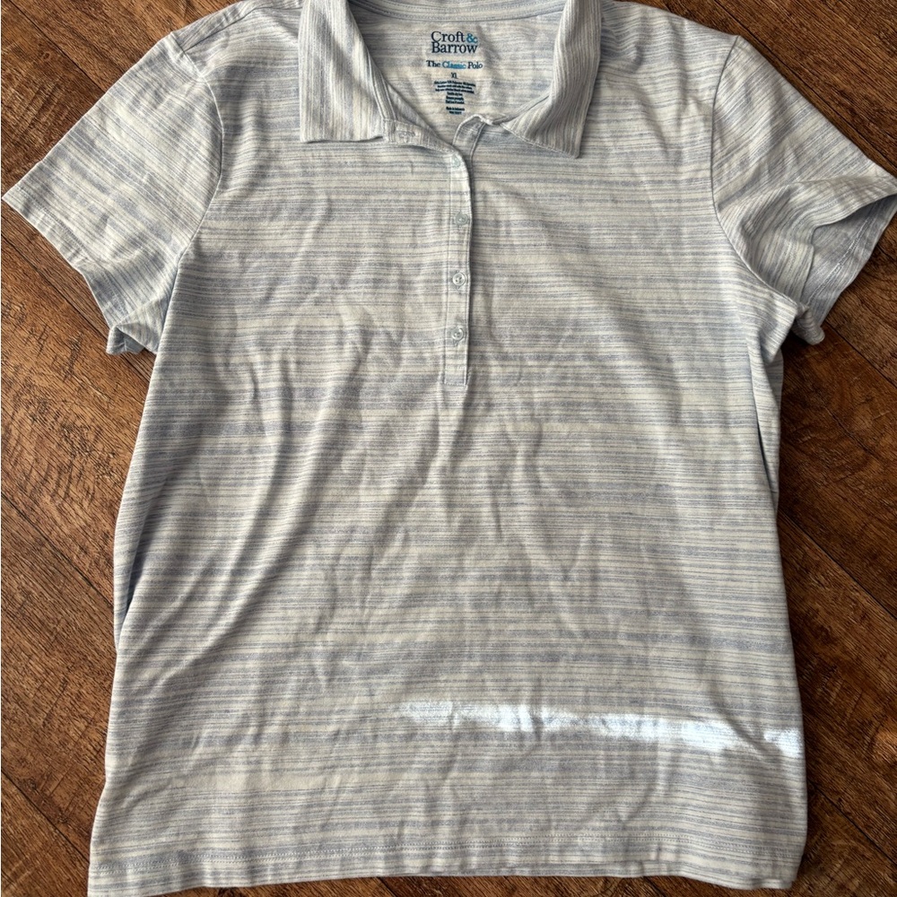 Croft & Barrow Women's Light Gray Striped Button Down Shirt